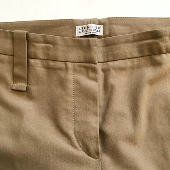 Brunello Cucinelli Cuffed Pants Trousers Womens 42 6 Beige Tan High Rise Cropped - Picture 7 of 15